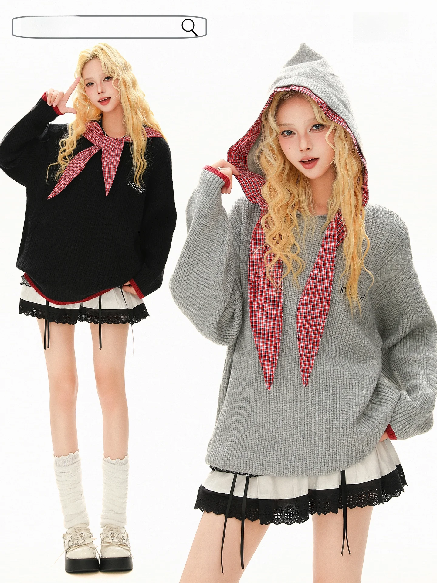 

Женский свободный вязаный свитер Boeax в американском стиле с капюшоном и клетчатым узором, новинка зимы, повседневный, комфортный, с длинными рукавами