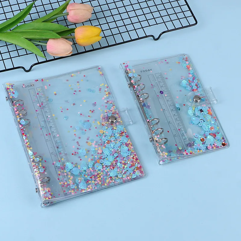 6 Rings Loose Leaf Notebook Cover Transparent Sequins A5 A6 Binder Books Kawaii Journal Planner Notepad Cover Office Supplies