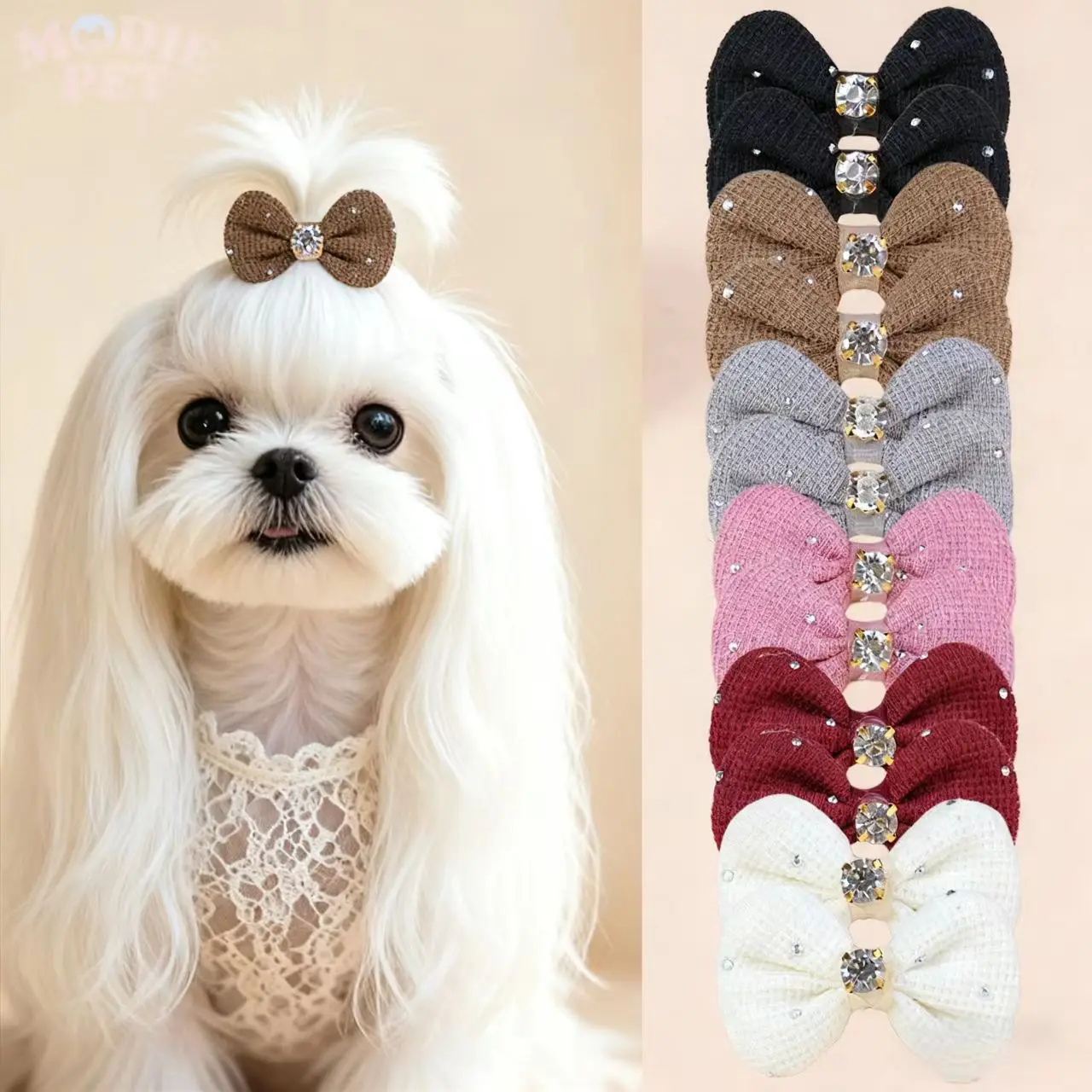 12 pièces nœuds pour chien Wirh Clips métalliques Style noir luxe cristal chiot arcs cheveux accessoires pour chiens à la main animal de compagnie petit chien nœuds papillon