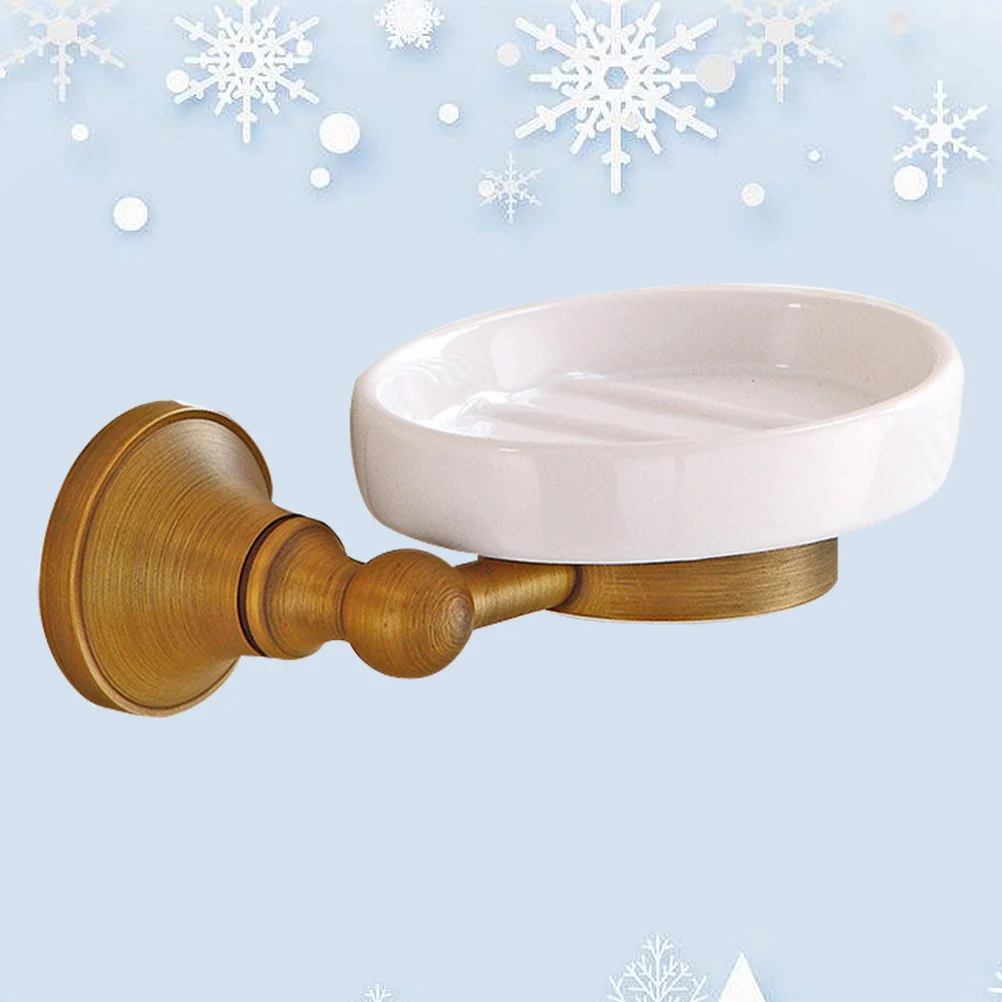 حامل صابون سيراميك فاخر مع لمسة نهائية نحاسية مثبتة على الحائط، ملحقات الحمام، صينية مقاومة للتنقيط، تصميم سهل التركيب #4