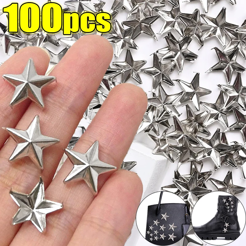 Metal Silver Star Rivets DIY Clothes Shoes Bags Handmade Clothing Accessories Punk Leather Studs Spikes Spots Nails Head Buttons