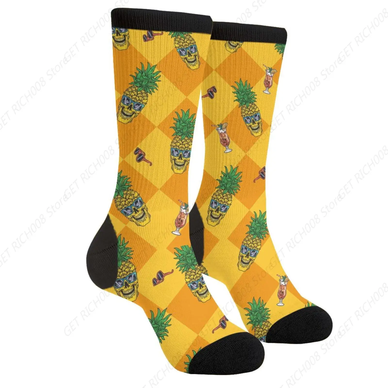 Pineapple Skull Eyes Cool Summer Casual Funny Funky Novelty Fashion Socks For Men Women