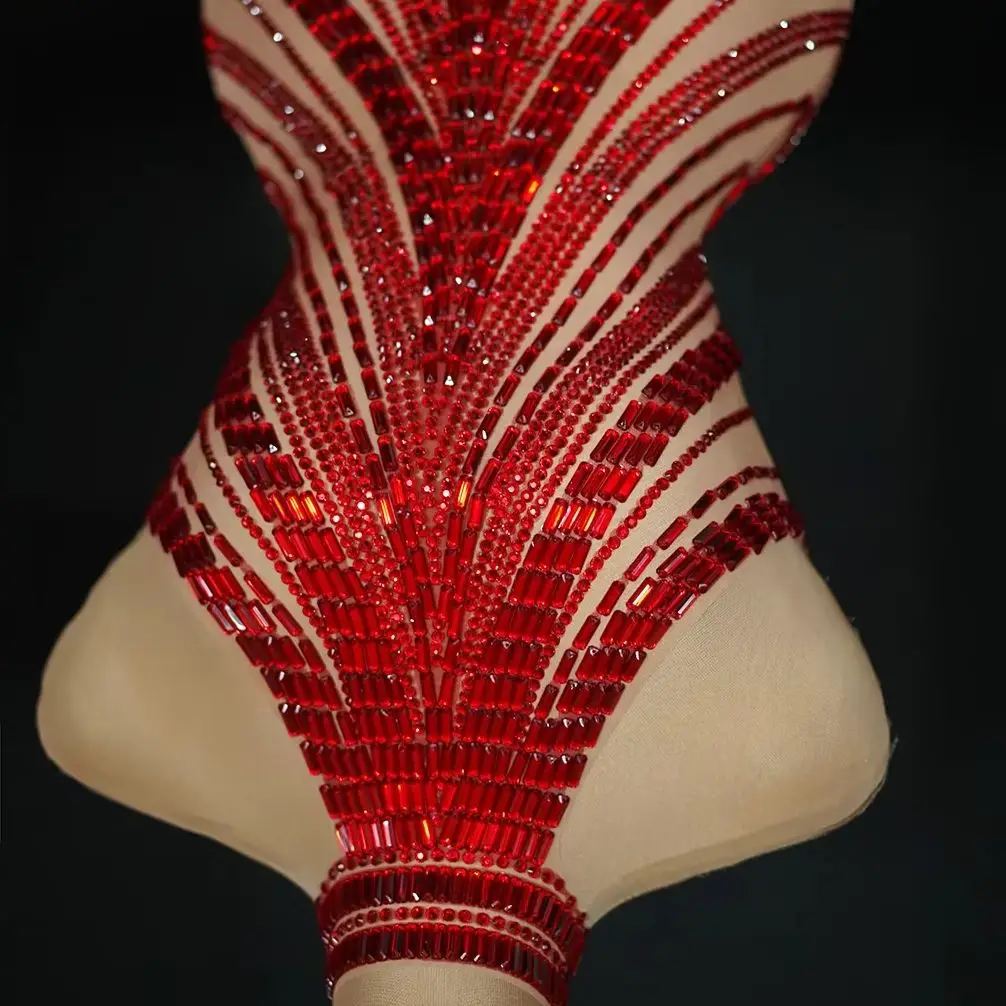 

Red Diamond dress Rhinestone Club Niaht Dress Women Prom Gown Celebrity Stage WearBirthday Party Drag Queen Outfit
