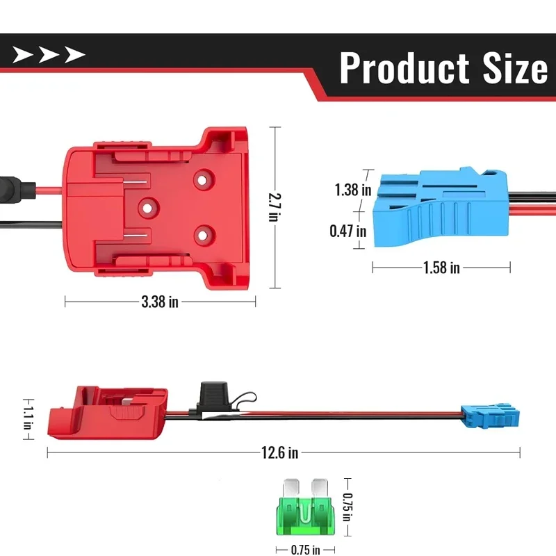 Battery Adapter For Milwaukee Dewalt Makita 18V 20V Power Wheels Battery Conversion Kit with Fuse Holder Wire Harness Connector