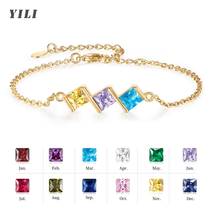 

Personalized 1-6 Family Birthstone Bracelet for Women Custom Square Birthstones Bracelet Jewelry Mothers Day Gifts for Mom Wife