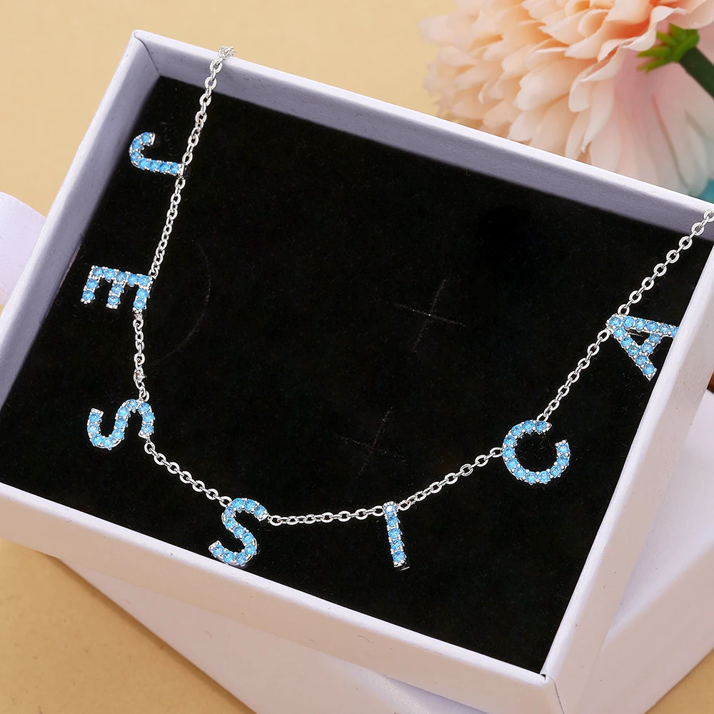 2024 Personalized 9mm 12color Zircon Letter Necklace Custom Letter CZ Stone Initial Choker for Women Shining Name Jewelry Gift