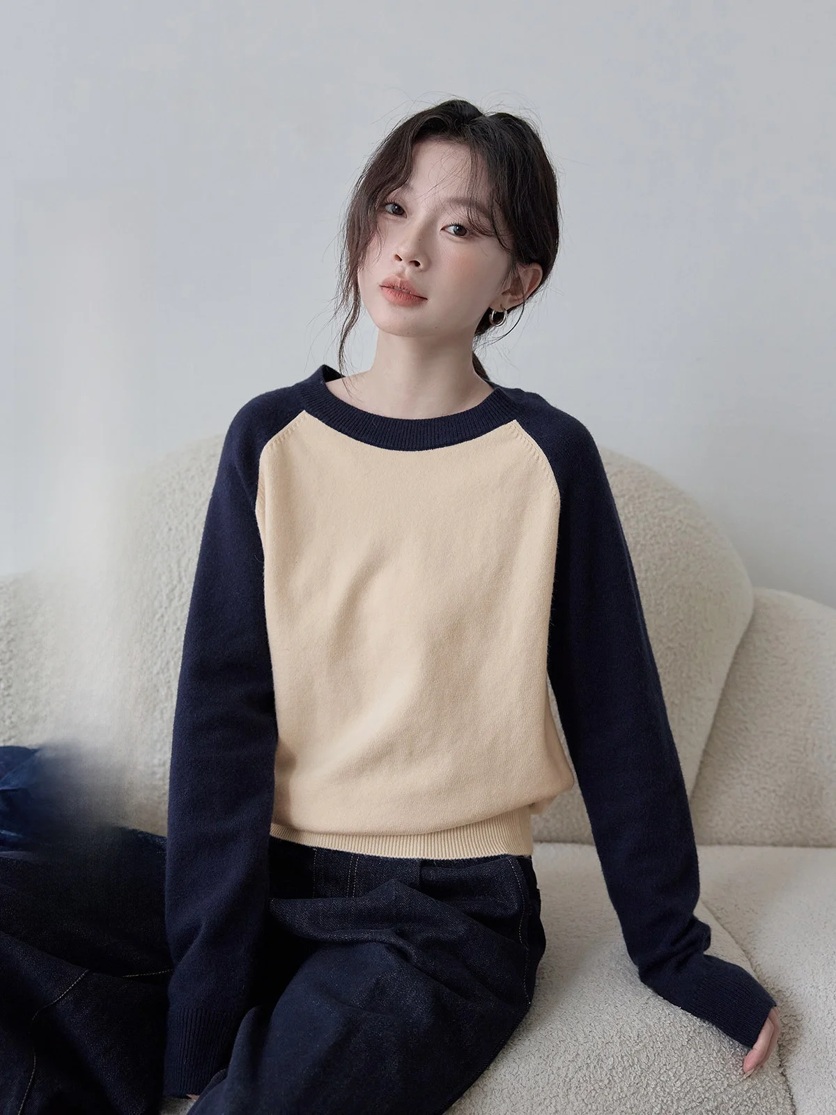 

HuiXi Women's Knitted Sweater round Ne Splicing Design Autumn Winter Warm Faion Casual Sle Long Sve Base Layer Top