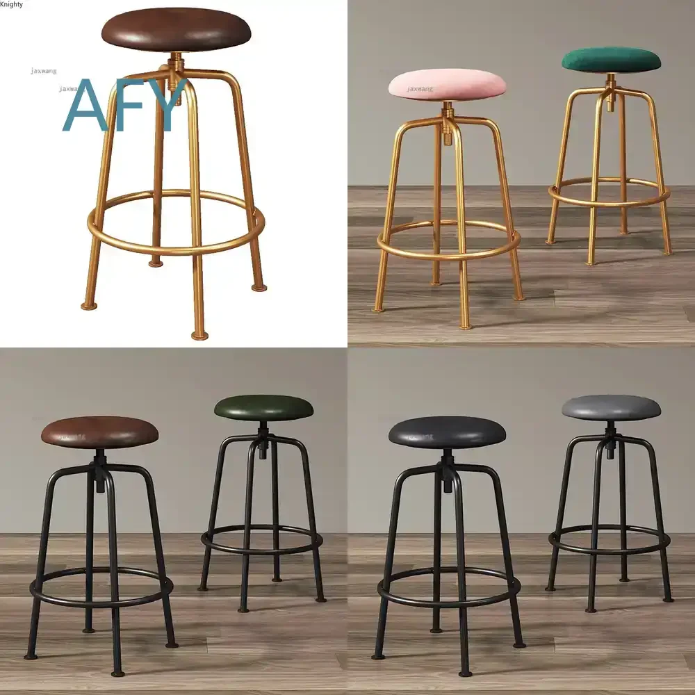 Nordic Wrought Iron Light Luxury Bar Chair for Modern Gold High Bar Stool for Front Desk Chair for Leisure Lift Bar Chair for