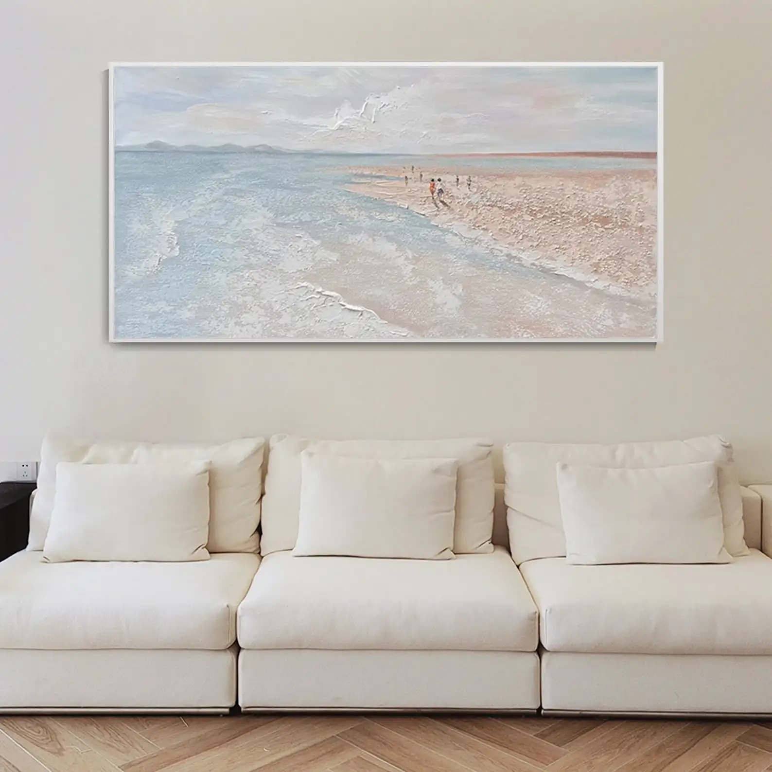 Abstract Oil On Canvas Seacape Island Beach Couple Walk Art Travel Vacation Memories Minimalist Home Wall Decor Thick Painted