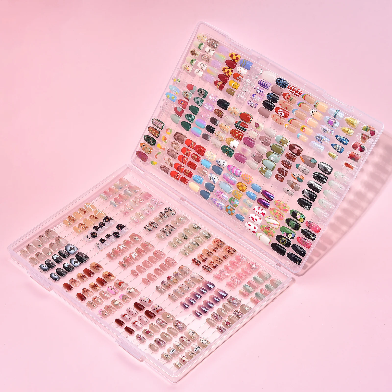 Large Nail Art Storage Box Transparent Acrylic Press-On Nails Double Sided Tape Roll KADS Large Capacity Boxes Nail Art Display