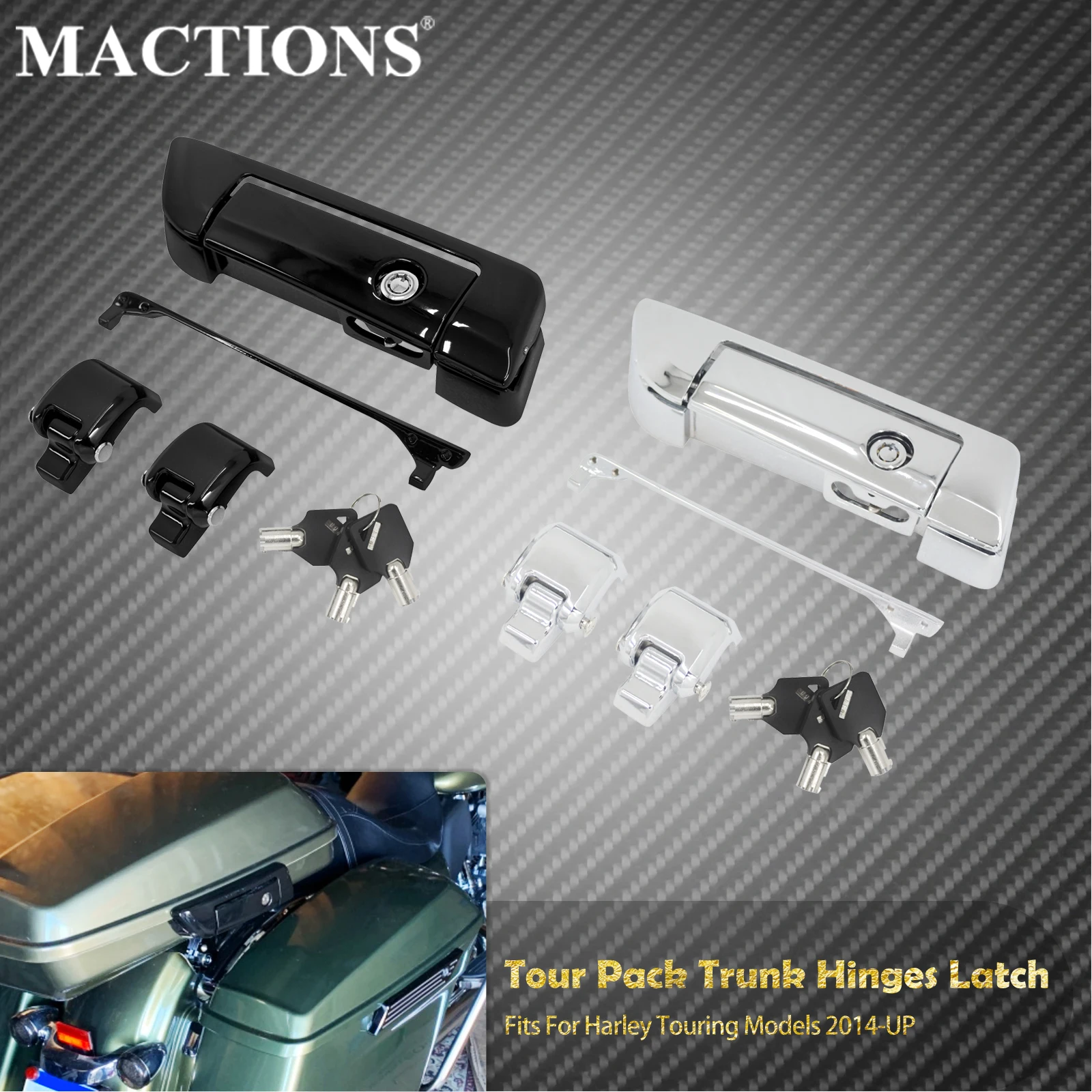 

Motorcycle Tour Pack Trunk Hinges Latch Lid Lock Keys Kits For Harley Touring Electra Street Glide Road King FLHT FLHX 2014-Up