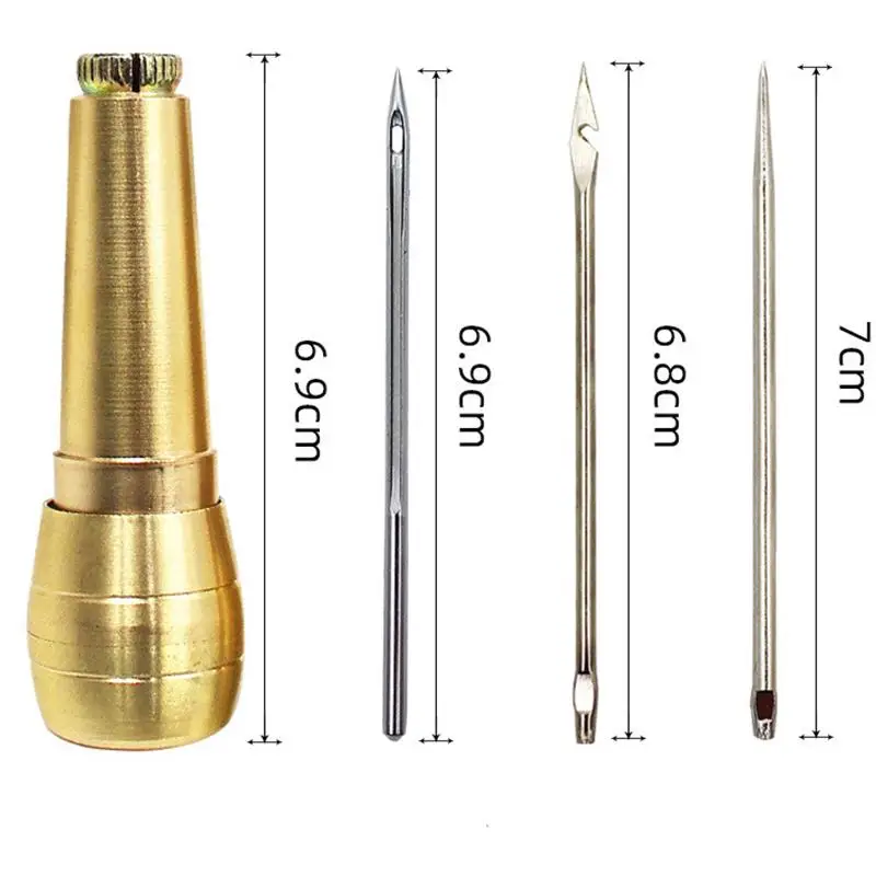 لتقوم بها بنفسك الجلود الخياطة Awl إبرة مع مقبض النحاس مجموعة الجلود الخياطة عدة الجلود قماش خيمة الأحذية أداة إصلاح ث/خيط النايلون #3