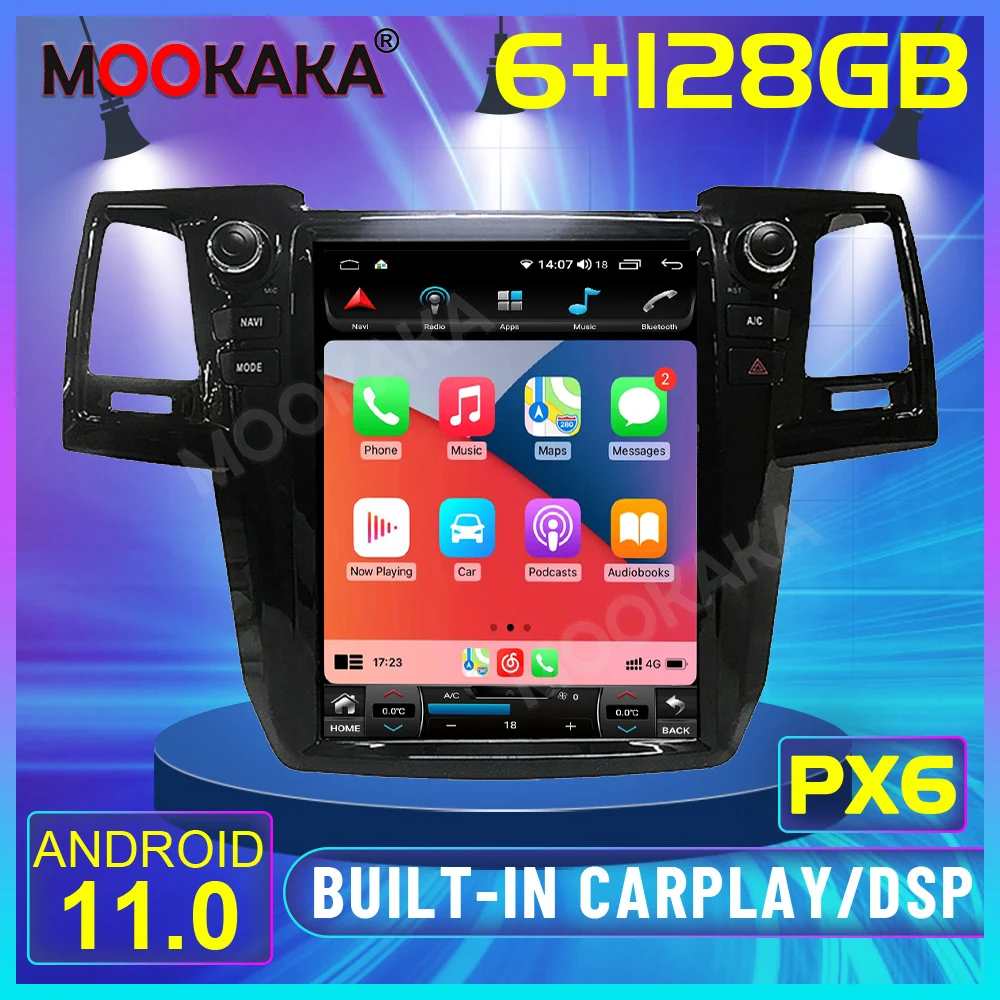 

PX6 Android 11 6 + 128 Гб для Toyota Fortuner 2007-2015 Tesla вертикальный экран радио головное устройство стерео приемник мультимедийный плеер