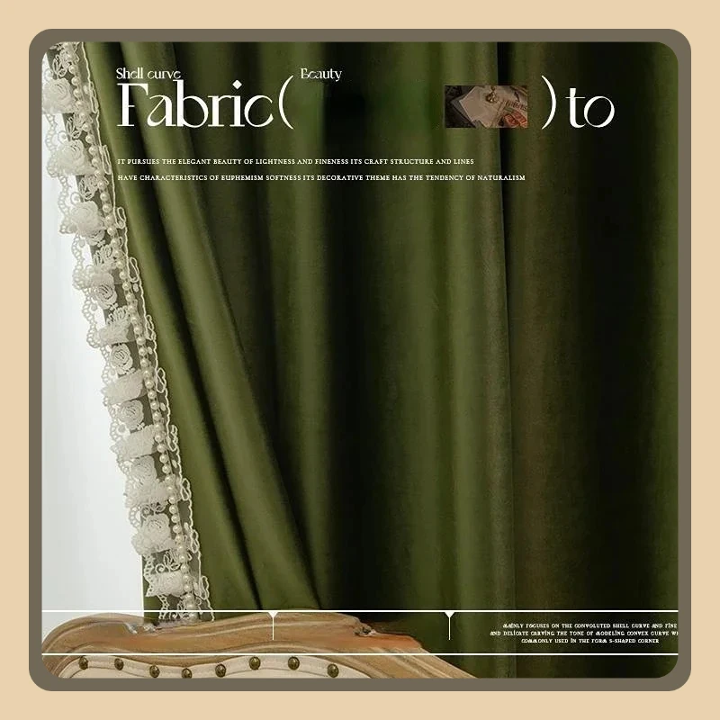 

Green Noble Curtains for Living Dining Room Bedroom Dormitory Upper Bunk French Vintage Retro Bracket Princess Wind Lace Velvet