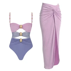 Traje de baño de una pieza para mujer, traje de baño femenino, vestido Maxi, ropa de playa, conjunto de Bikini, pareo, 2024