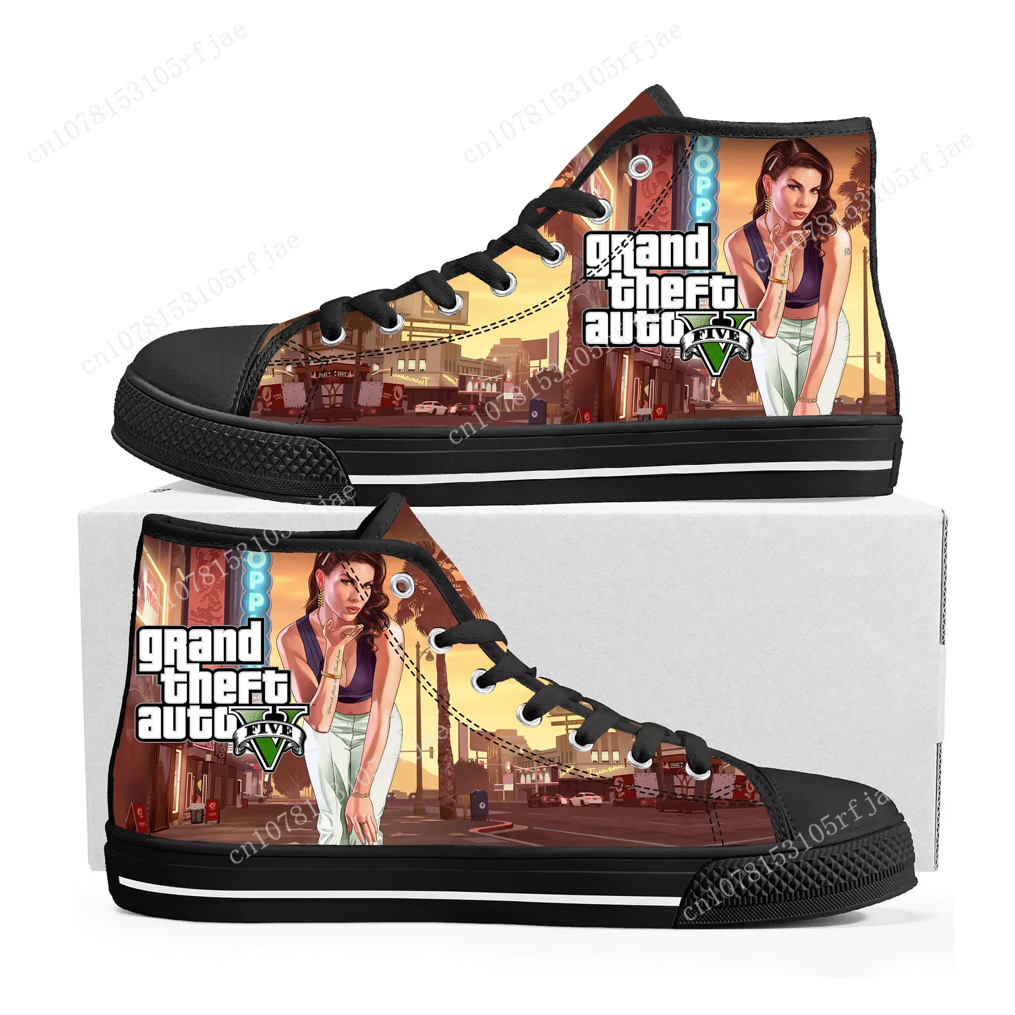 Grand Theft Auto-Baskets montantes V5 pour hommes et femmes, chaussures de couple, toile de haute qualité, jeu de rencontre, construction personnalisée, adolescent, GTA Five