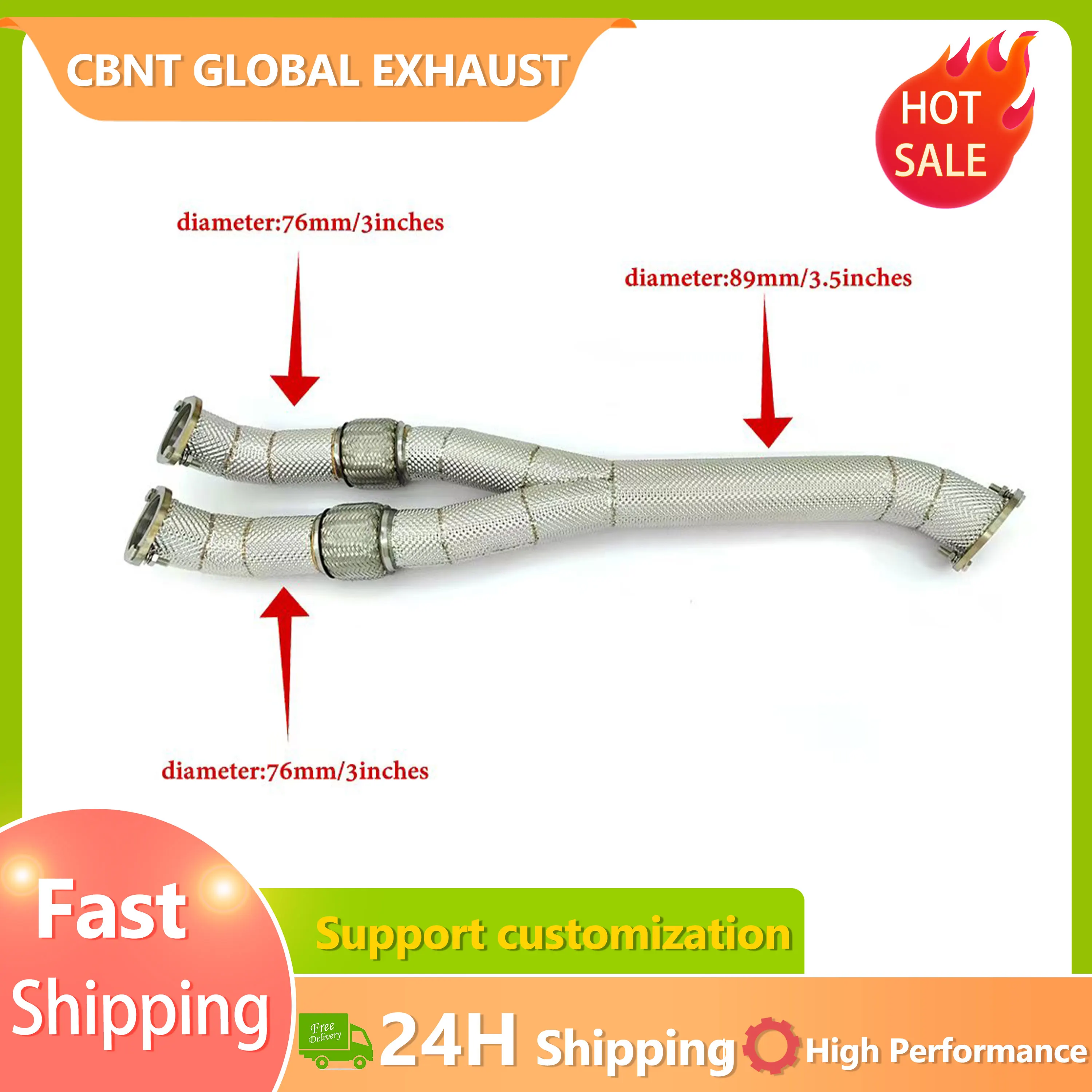 CBNT High Quality GTR Center Pipe for Nissan GTR R35 3.8T V6 Performance Y Pipe 89mm to 76mm Midpipe Front Pipe With Heat Shield