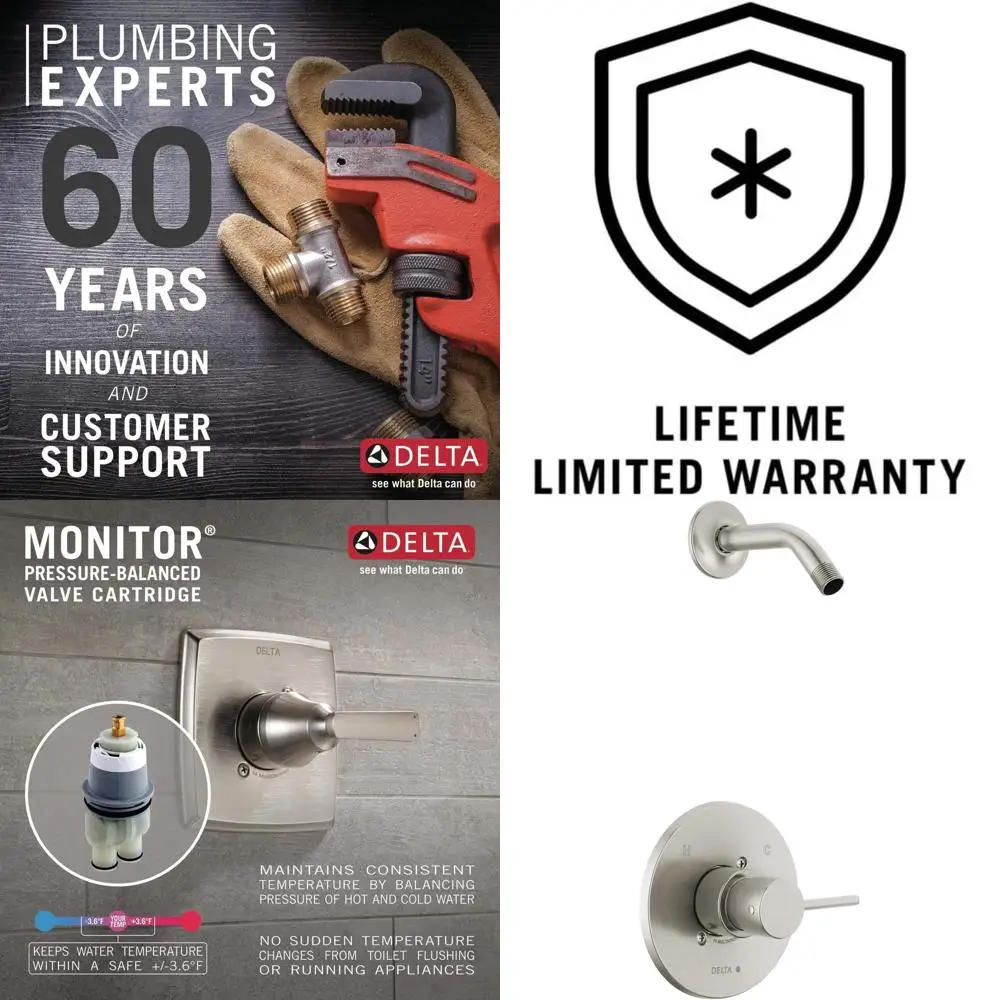 Single Handle Brushed Nickel Shower Set with Trim Kit and Handle, Stainless Steel T14259-SSLHD-PP (Showerhead Not Included)