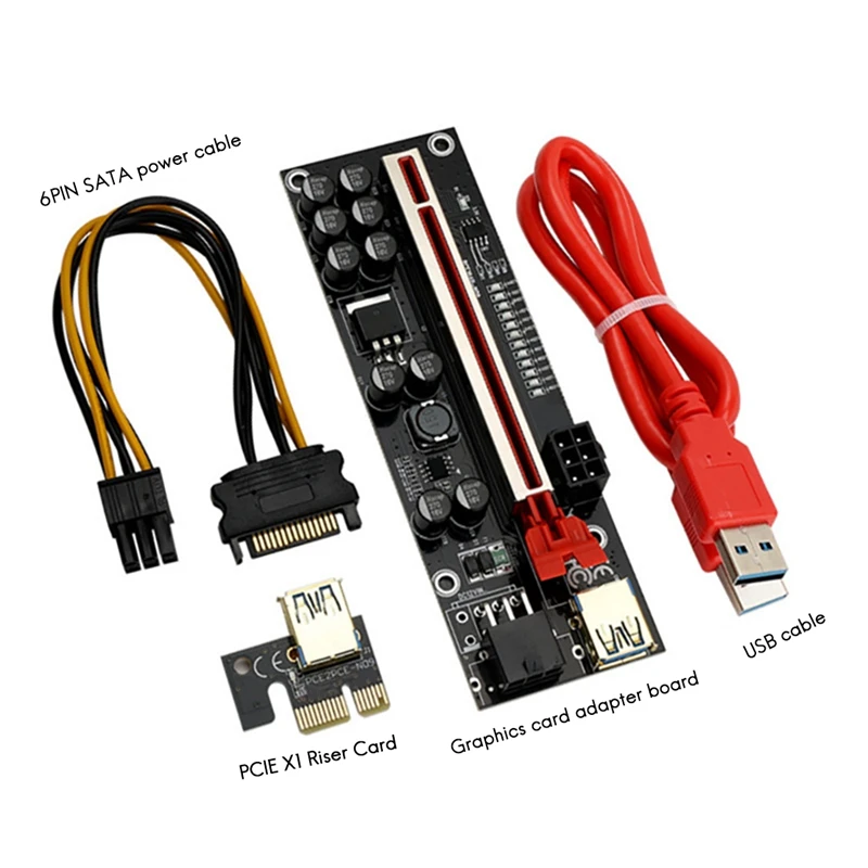 VER011 PRO Riser Card PCI-E 1X To 16X USB3.0 6PIN Graphics Extension Cable With 10 Solid Capacitors B250 B75 BTC