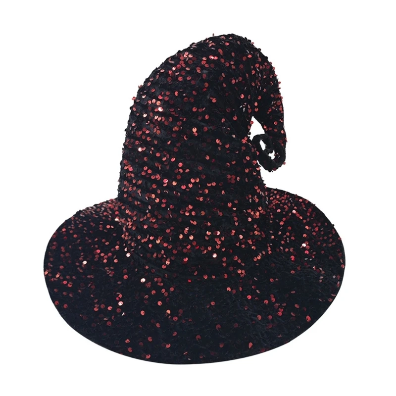 Halloween Witch Hat with Sequins Party Wizard Hat Sparkling Pointed Witch Hat Adult Unisex Cosplay Costume Headpiece