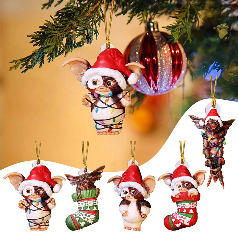 2D Gremlins Gizmo Fairy Light Santa Hat Hanging Christmas Figurine Ornament Decor Christmas Tree Decoration