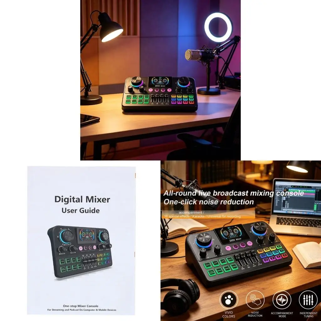 Q39E Multiple Effect Vocal Processor Soundboard With LCD Screen Advanced Mixing Sound Card for Karaoke and Podcasting