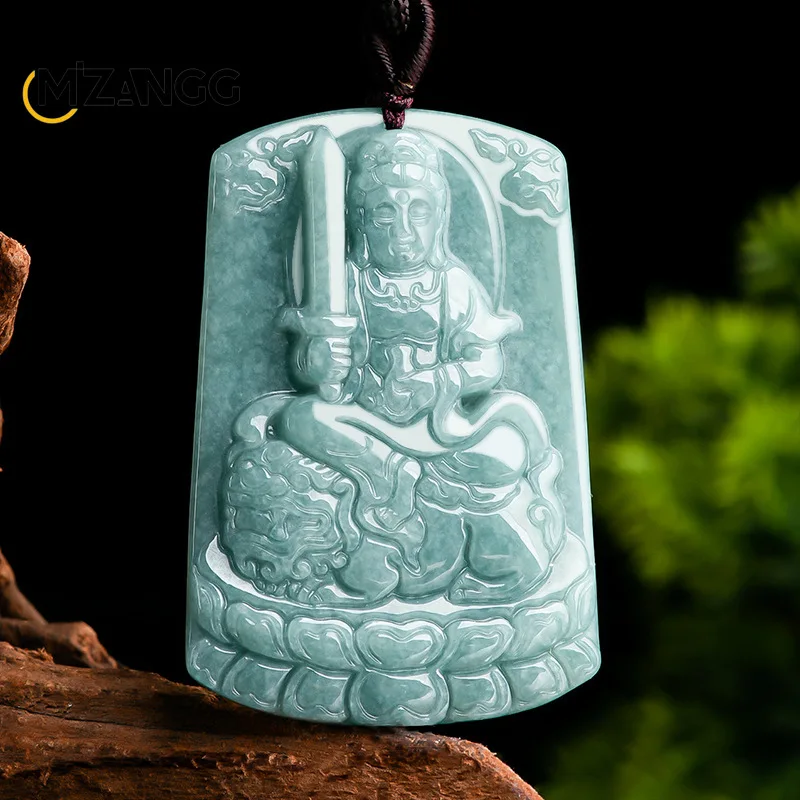 

Natural Authentic Jade Blue Water Manjusri Bodhisattva Zodiac Rabbit Patron Saint Jade Pendant Men's and Women's Necklace