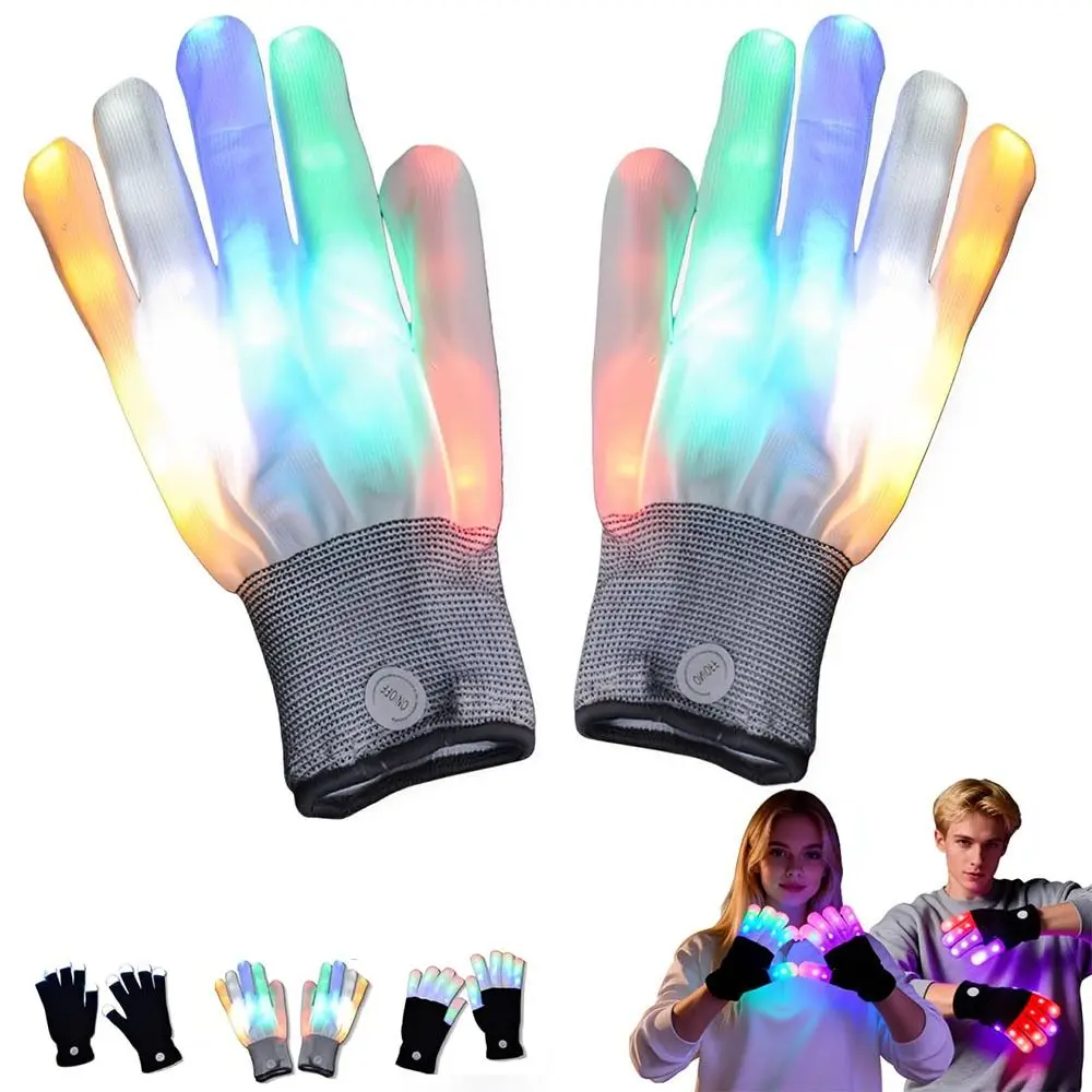 New 7 Colors Light Show LED Rave Glove Light up Breathable Finger Gloves Funny Flashing Mittens Concert/Party/Activity Props