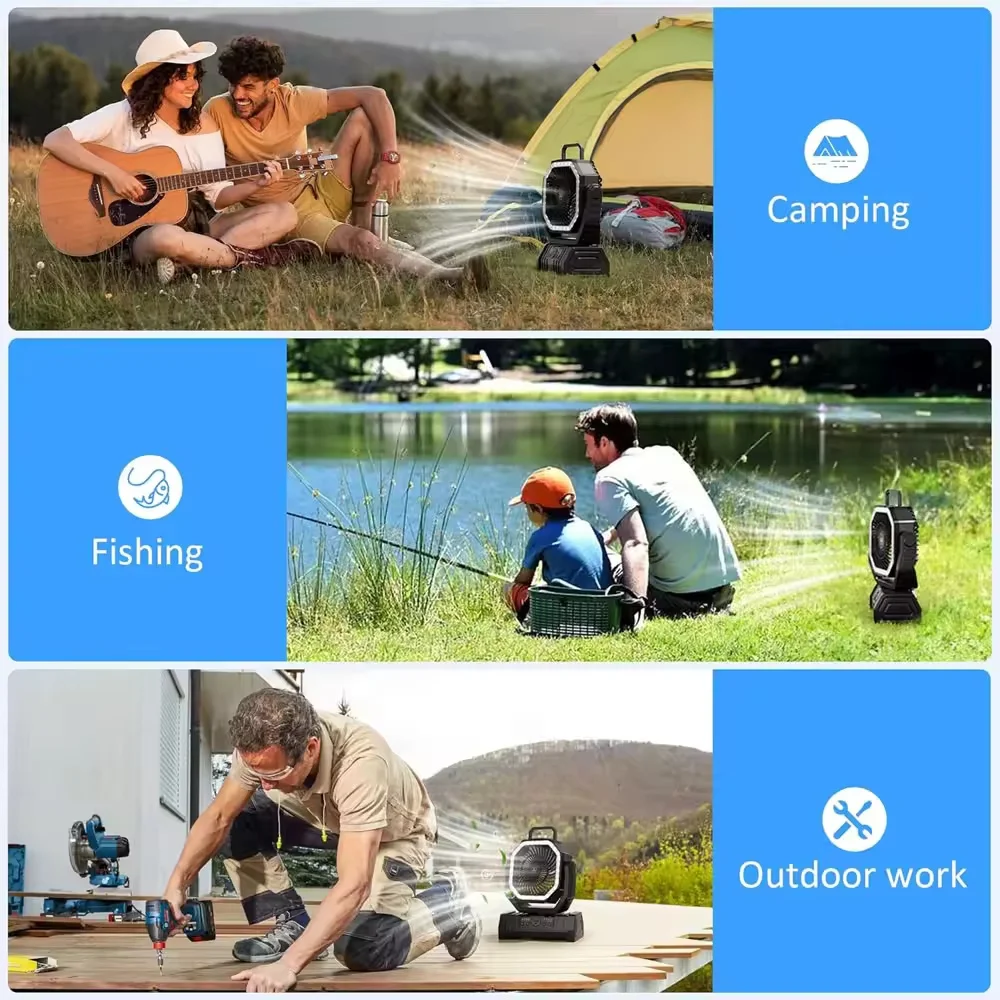Outdoor Camping Rechargeable Fan With Led Lantern And Remote_voghion.com
