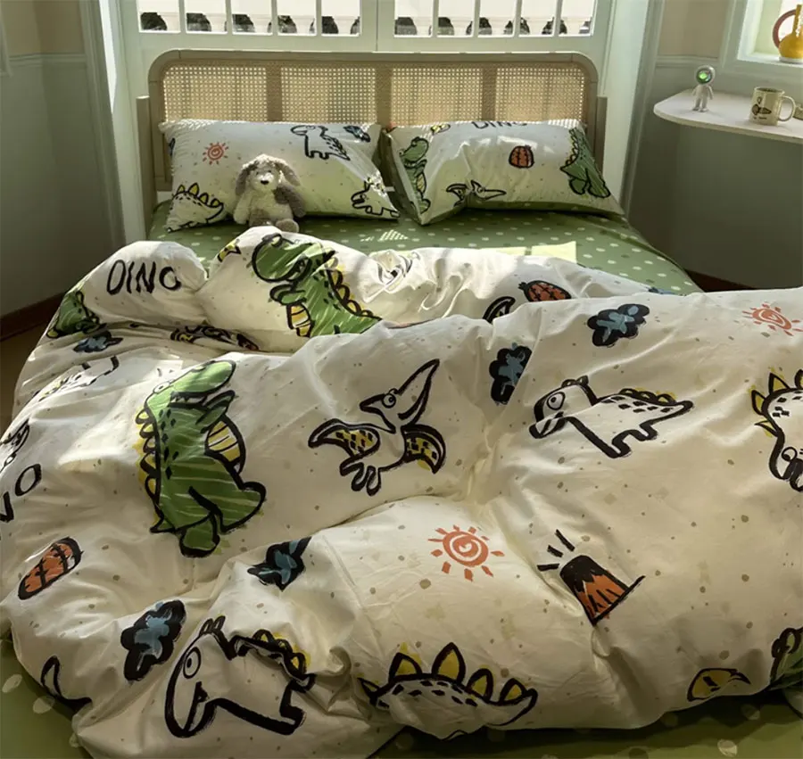 Fashion cute cartoon dinosaur green bedding set teen,twin full queen king cotton home textile bed sheet pillow case quilt cover