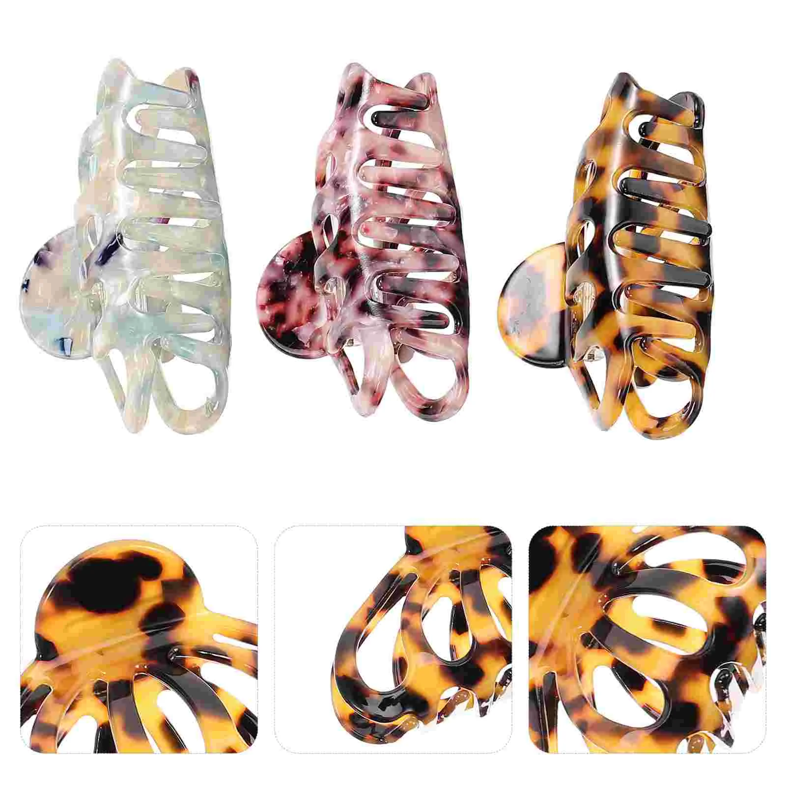 3 Pcs Acetate Sheet Gripper Claw Clips for Thick Hair Large Women Octopus Girl Pin