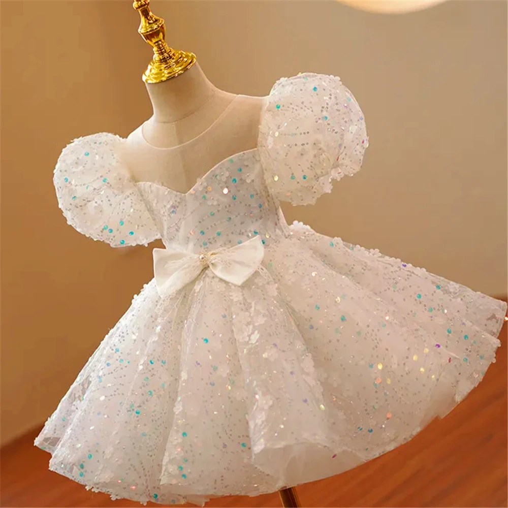 Flower Girl Dress Gorgeous Sleeveless Tulle Lace Printing Princess Ball First Communion Dresses Kids Surprise Birthday Present