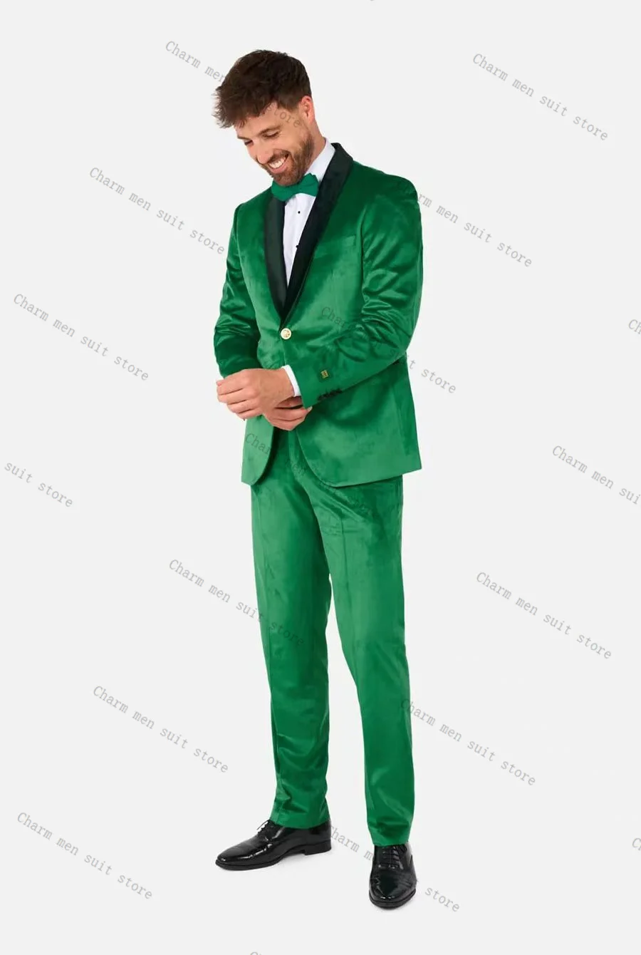

Green Velvet Men Suits Set 2 Pcs Blazer+Pants Trousers Wedding Tuxedos Autumn Formal Office Customized Guest Prom Jacket Coat