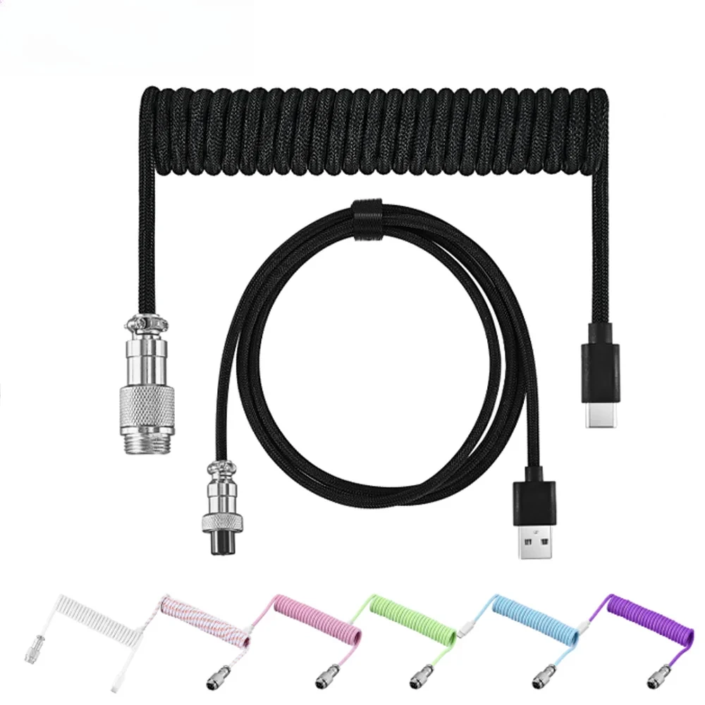 2026 Mechanical Keyboard Coiled Cable Wire Type C USB Port Aviator Coiling Cable Desktop Computer Gaming Keyboard Accessories