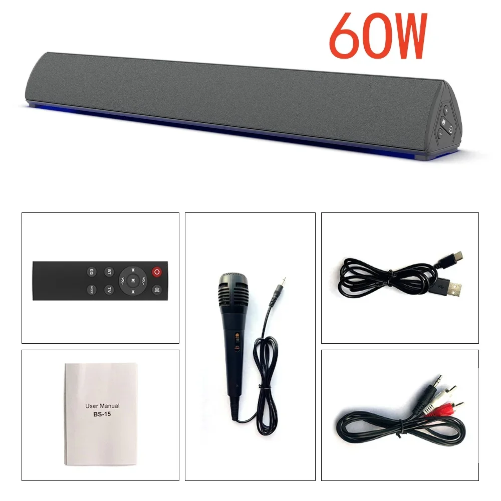 BS-15 Sound Bar TV Portable Bluetooth-compatible Speaker Wireless Column Home Theater Sound System RCA AUX For TV PC Soundbar