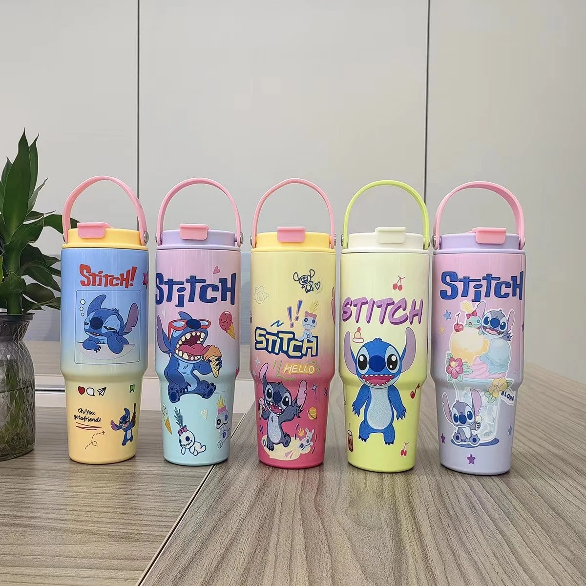 900Ml Stitch Cartoon Pattern Ice Cup 30Oz Car Cup Portable 304 Stainless Steel Vacuum Coffee Water Thermal Cup Children Gift