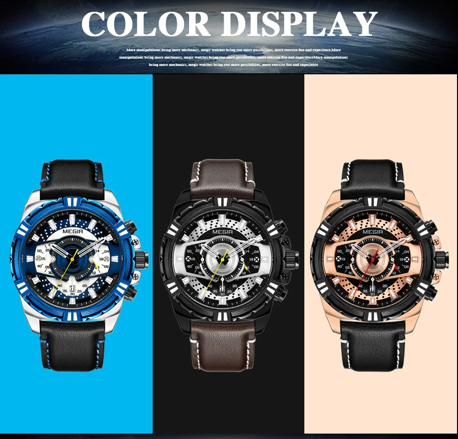 MEGIR Luxury Men\'s Watch Leather Belt Quartz Business Watches Luminous Fashion Sports Man Wristwatch Clock Relogios Masculino