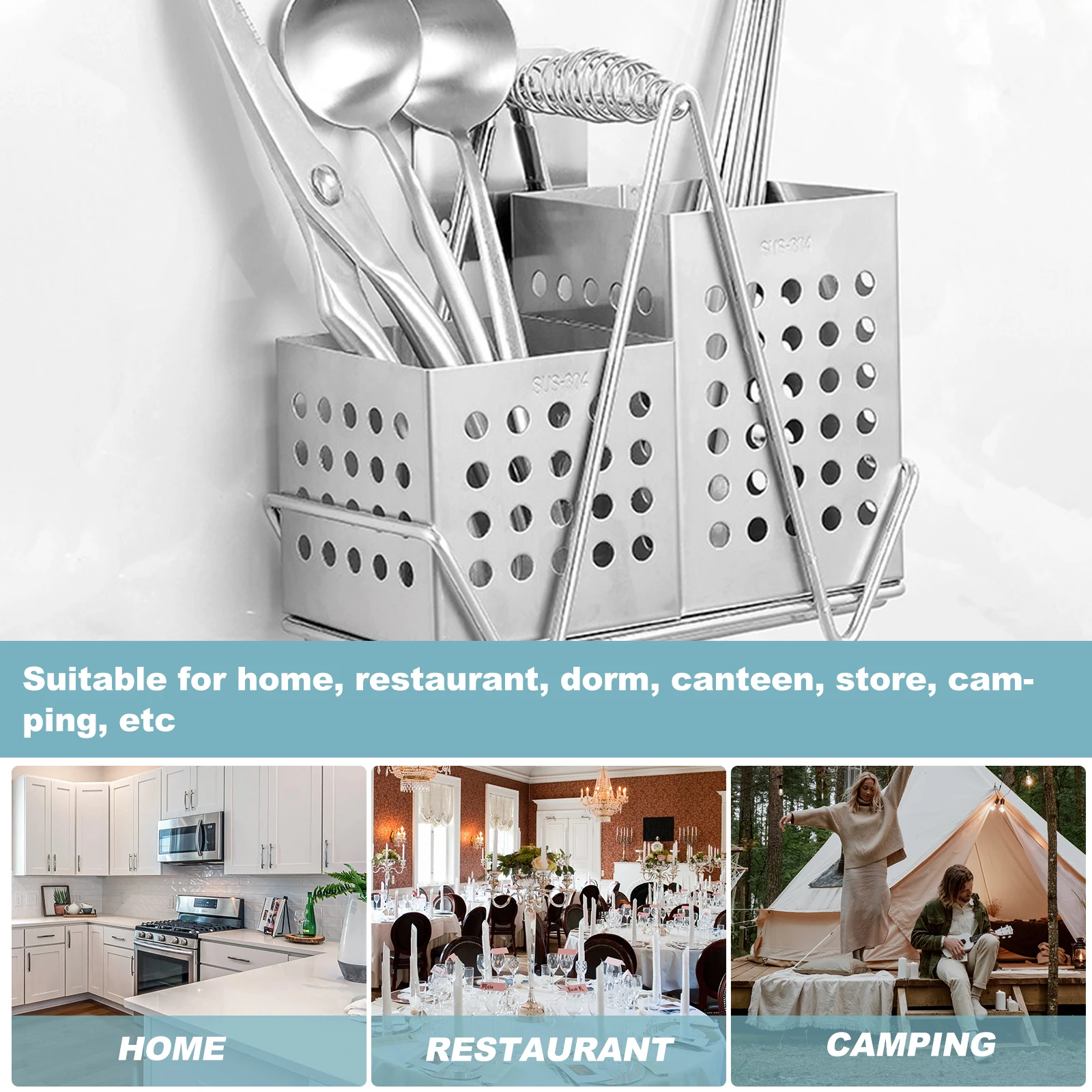 

Stainless Steel Chopstick Holder Square Utensil Organizer With Drain Holes Multifunctional Tableware Storage Container For Home