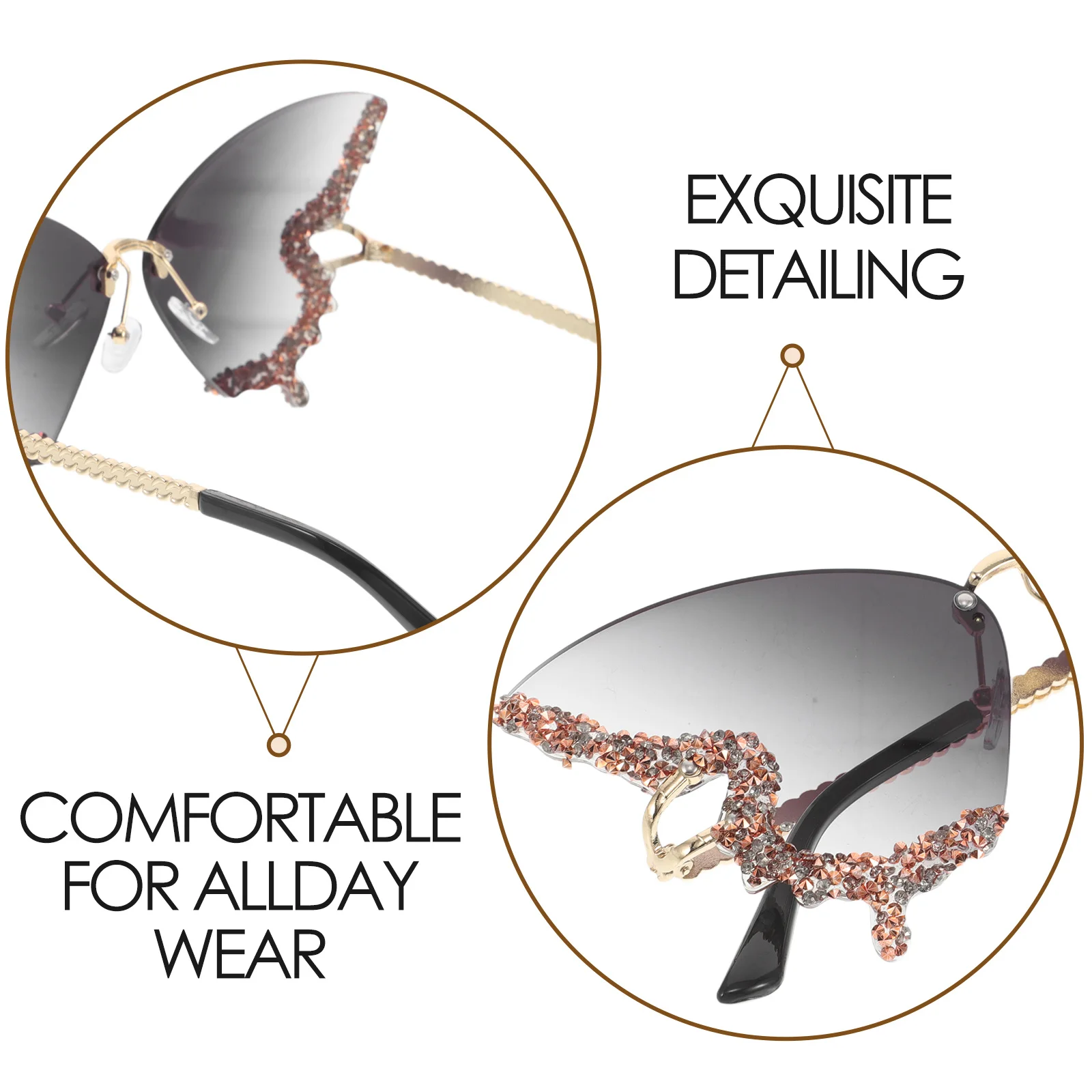 Lunettes de soleil sans monture papillon pour femmes, en forme de papillon, en diamant, Protection Uv, nuances à la mode