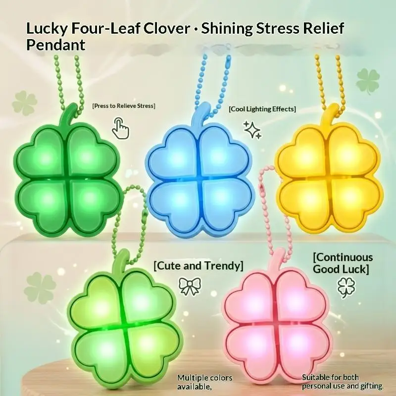 Lucky Four-Leaf Clover LED Light Up Keychain Clickable Buttons Stress Relief Toy Backpack Pendant Party Gift For Kids Adults