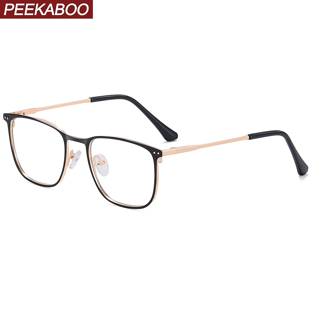 

Peekaboo clear lens square glasses frame for men metal anti blue light glasses male gold silver gift items fashion accessories