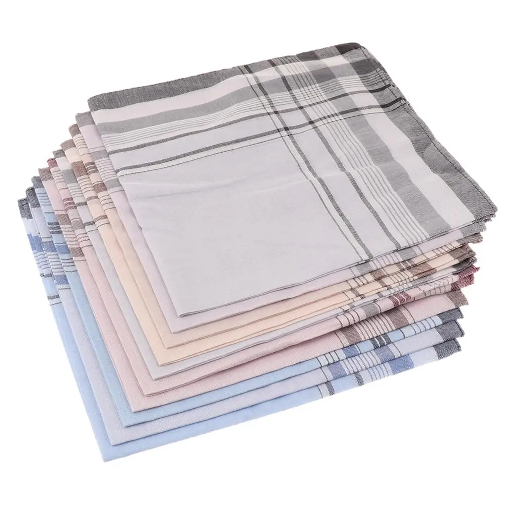 Pack of 10 Mens Plaid Square Hankerchief Hanky Wedding Party Favors