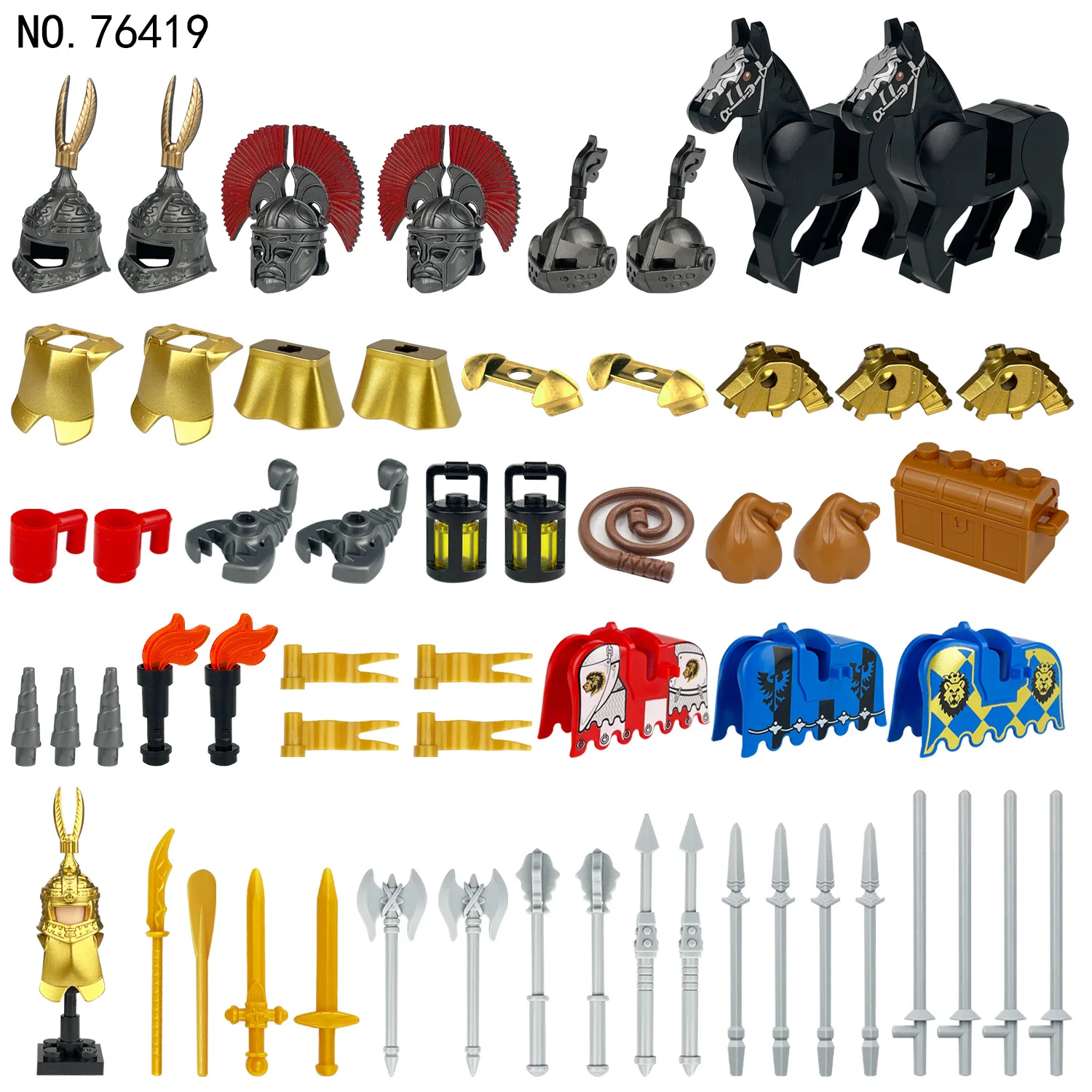 MOC Medieval Castle Green Dragon Knight Figures Building Block Ancient Roman Soldier Weapon Shield War Horse Boy Toys Gift K149