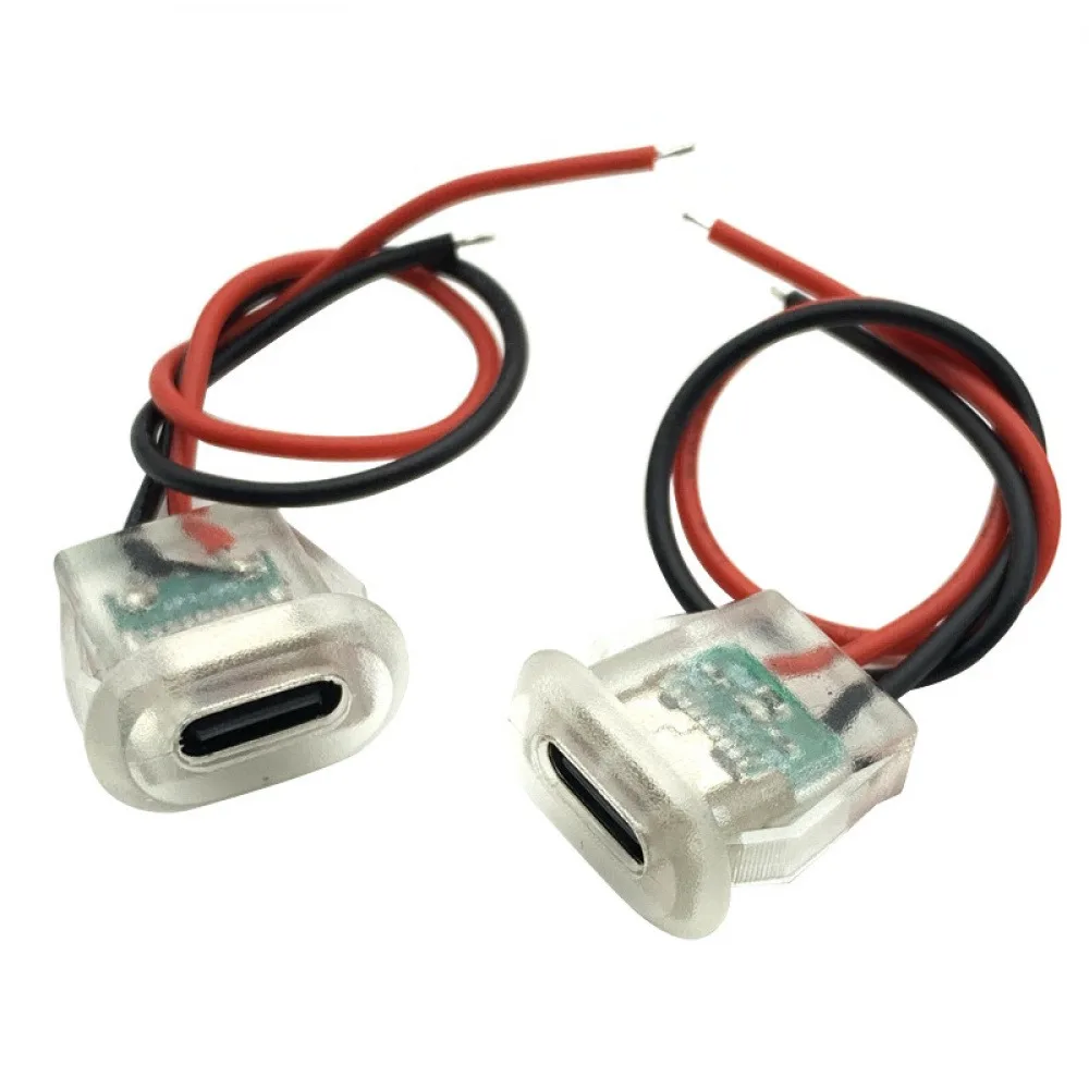 5PCS 5V 3A Type-C Input Charging Socket With/No LED Light Plate IP67 Waterproof USB-C Power Port Female Connector Socket