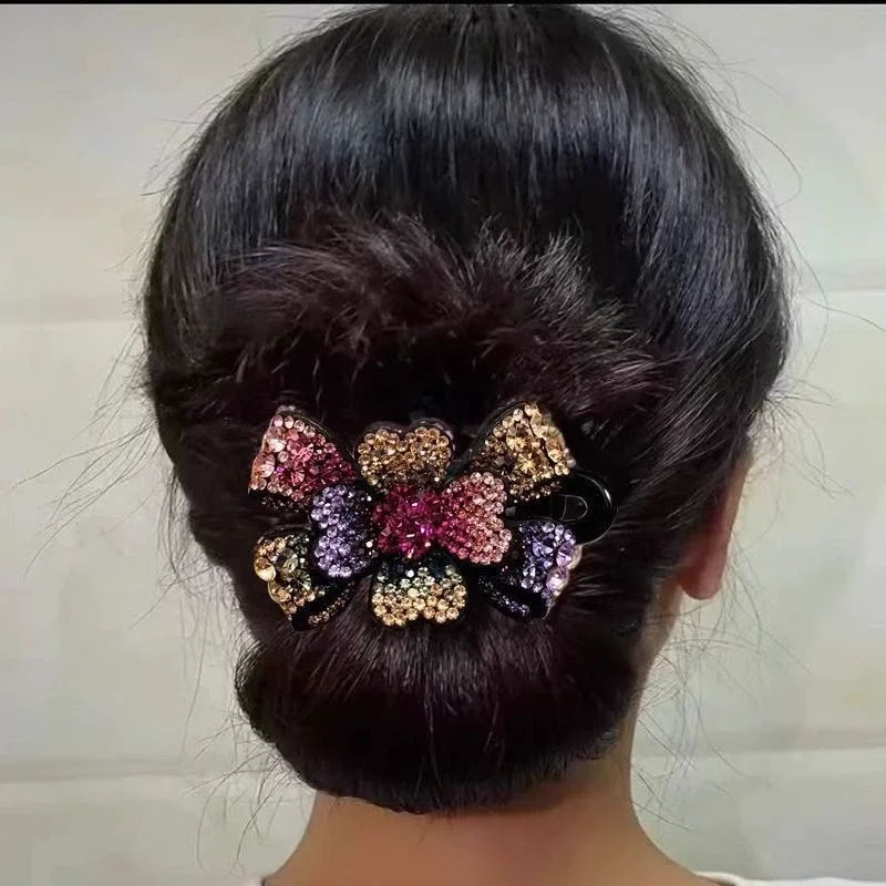 

Mother Acrylic Hair Accessories Butterfly Duckbil Flower Hair Clip Women New Headwear Fashion Rhinestone Hairpins for Shopping