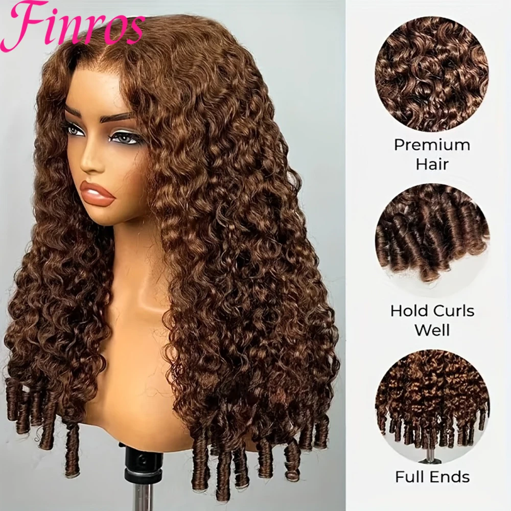 

Chocolate Brown Burmese Curly Wigs 13x6 Hd Lace Frontal Wig Pixie Curls 13x4 Lace Frontal Human Hair Wig For Women #4 Colored