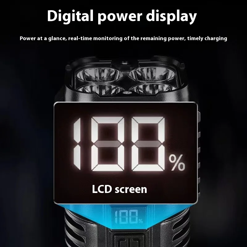 4LED High Power Flashlight With COB Light Super Bright Floodlight USB Rechargeable Type-c Flashlights Camping Fishing Lamp Torch