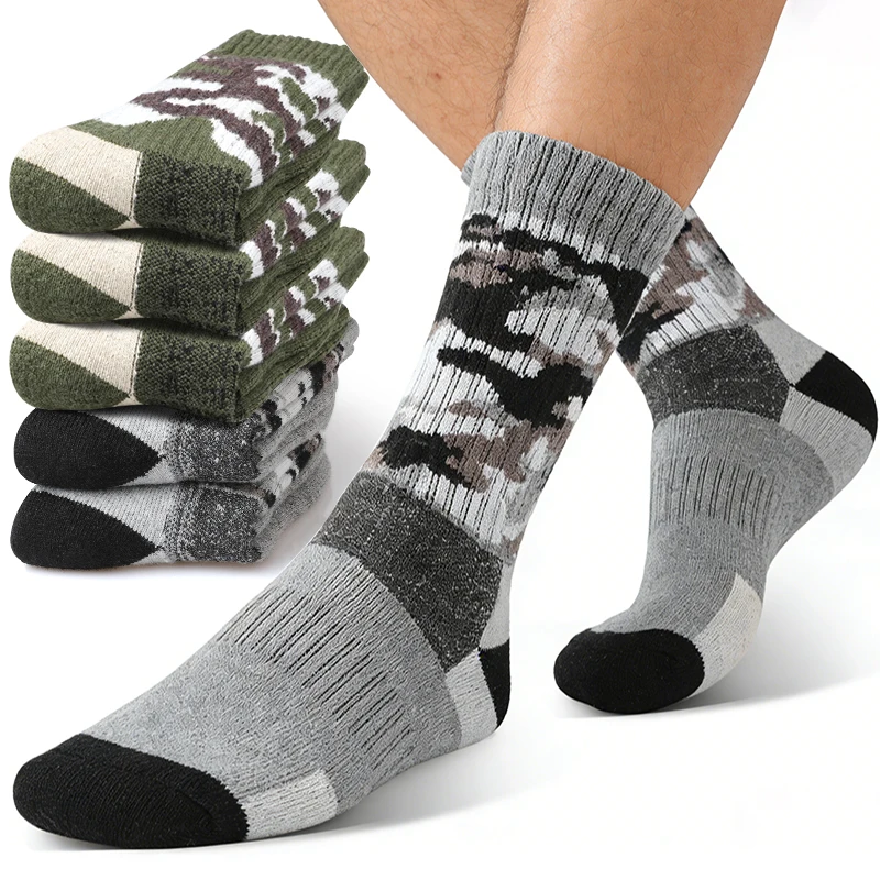 

5Pairs Wool Mid-Calf Socks Men's Thicken Fleece Casual Comfortable Sock Autumn Against Cold Snow Terry Boot Sock High Quality