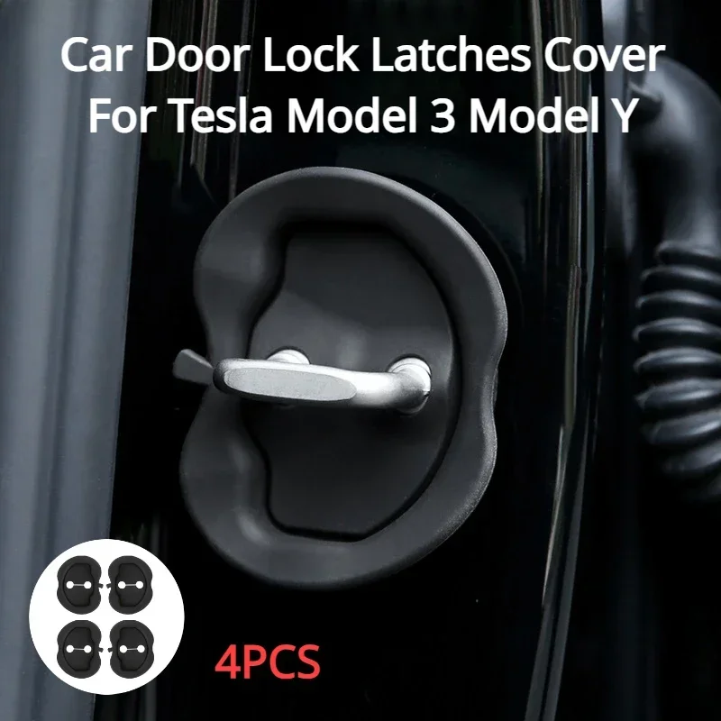 4pcs Door Lock Buckle Cover for Tesla Model 3+ Model Y Silicone Shock Absorbtion Pads Protective Car Accessories for New Tesla 3