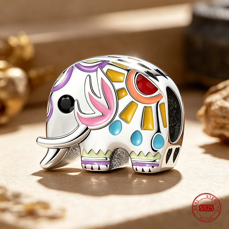 

Ahthen 925 Sterling Silver Beads Painted Elephant Charm fit Snake Chain Bracelets or Necklaces Women Jewelry Making